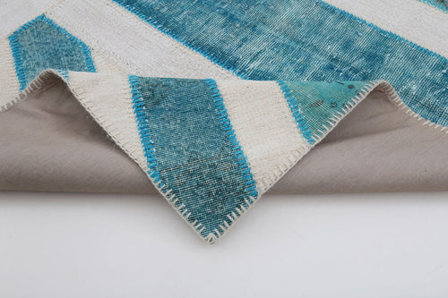 Flag Patchwork White Figured Cotton Wool Handmade Area Rug 6'4'' x 10'0''