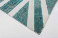 Flag Patchwork Turquoise Figured Cotton Wool Handmade Area Rug 6'8'' x 10'0''