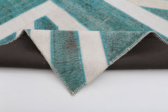 Flag Patchwork Turquoise Figured Cotton Wool Handmade Area Rug 6'8'' x 10'0''