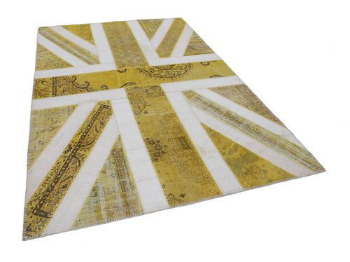 Flag Patchwork Yellow Figured Cotton Wool Handmade Area Rug 6'9'' x 10'0''