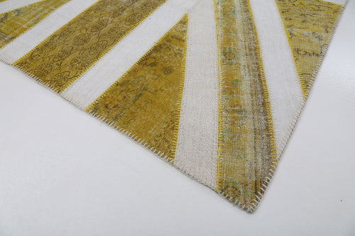 Flag Patchwork Yellow Figured Cotton Wool Handmade Area Rug 6'9'' x 10'0''