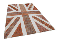 Flag Patchwork Orange Figured Cotton Wool Handmade Area Rug 6'8'' x 9'11''
