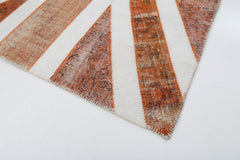 Flag Patchwork Orange Figured Cotton Wool Handmade Area Rug 6'8'' x 9'11''