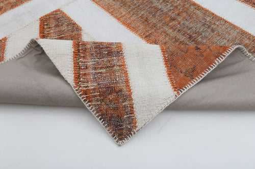 Flag Patchwork Orange Figured Cotton Wool Handmade Area Rug 6'8'' x 9'11''