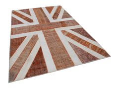 Flag Patchwork Orange Figured Cotton Wool Handmade Area Rug 6'8'' x 9'11''