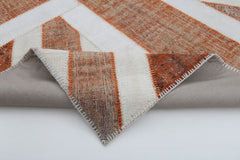 Flag Patchwork Orange Figured Cotton Wool Handmade Area Rug 6'8'' x 9'11''