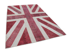Flag Patchwork Red Figured Cotton Wool Handmade Area Rug 6'9'' x 9'11''