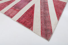 Flag Patchwork Red Figured Cotton Wool Handmade Area Rug 6'9'' x 9'11''