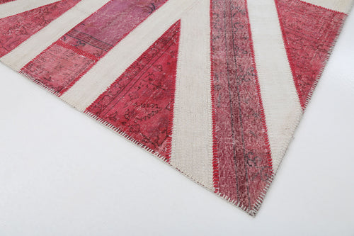 Flag Patchwork Red Figured Cotton Wool Handmade Area Rug 6'9'' x 9'11''