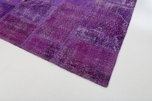 Flag Patchwork Purple Figured Cotton Wool Handmade Area Rug 6'7'' x 9'11''