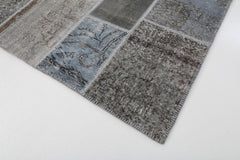 Flag Patchwork Grey Figured Cotton Wool Handmade Area Rug 6'7'' x 9'10''