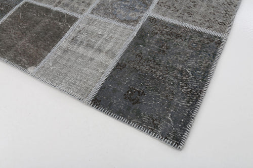 Flag Patchwork Grey Figured Cotton Wool Handmade Area Rug 6'7'' x 10'1''