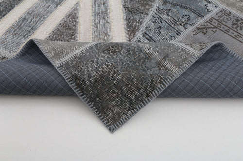 Flag Patchwork Grey Figured Cotton Wool Handmade Area Rug 6'6'' x 9'10''