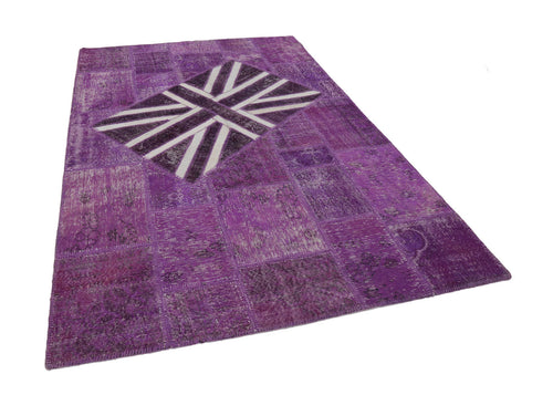 Flag Patchwork Purple Figured Cotton Wool Handmade Area Rug 6'7'' x 10'0''