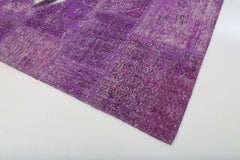 Flag Patchwork Purple Figured Cotton Wool Handmade Area Rug 6'7'' x 10'0''