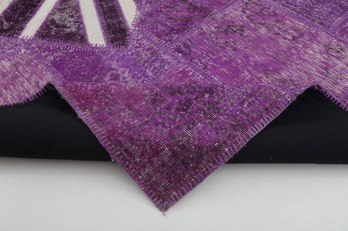 Flag Patchwork Purple Figured Cotton Wool Handmade Area Rug 6'7'' x 10'0''