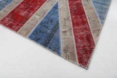 Flag Patchwork Blue Figured Cotton Wool Handmade Area Rug 6'7'' x 9'11''