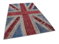 Flag Patchwork Blue Figured Cotton Wool Handmade Area Rug 6'7'' x 9'11''