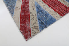 Flag Patchwork Blue Figured Cotton Wool Handmade Area Rug 6'7'' x 9'11''