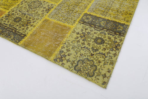 Flag Patchwork Yellow Figured Cotton Wool Handmade Area Rug 6'7'' x 9'11''