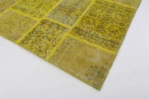 Flag Patchwork Yellow Figured Cotton Wool Handmade Area Rug 6'7'' x 9'11''