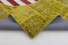Flag Patchwork Yellow Figured Cotton Wool Handmade Area Rug 6'7'' x 9'11''