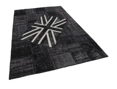 Flag Patchwork Black Figured Cotton Wool Handmade Area Rug 6'6'' x 10'0''