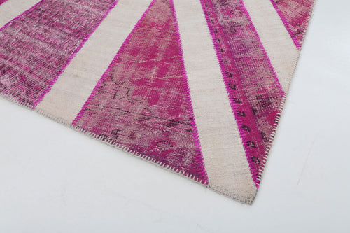 Flag Patchwork Pink Figured Cotton Wool Handmade Area Rug 6'8'' x 10'0''