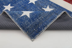 Flag Patchwork Blue Figured Cotton Wool Handmade Area Rug 6'5'' x 9'10''