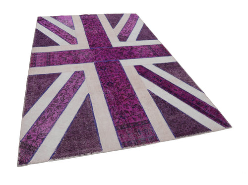 Flag Patchwork Purple Figured Cotton Wool Handmade Area Rug 6'7'' x 9'11''