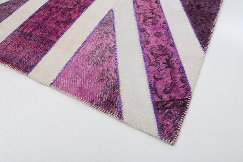 Flag Patchwork Purple Figured Cotton Wool Handmade Area Rug 6'7'' x 9'11''