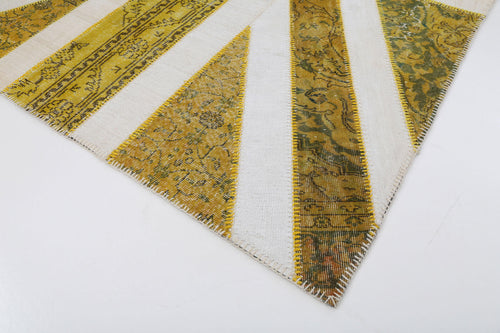 Flag Patchwork Yellow Figured Cotton Wool Handmade Area Rug 6'8'' x 9'11''