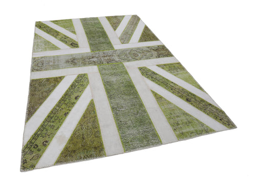 Flag Patchwork Green Figured Cotton Wool Handmade Area Rug 6'7'' x 9'10''