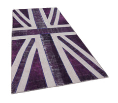 Flag Patchwork Purple Figured Cotton Wool Handmade Area Rug 5'0'' x 9'11''