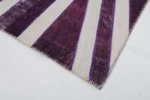 Flag Patchwork Purple Figured Cotton Wool Handmade Area Rug 5'0'' x 9'11''