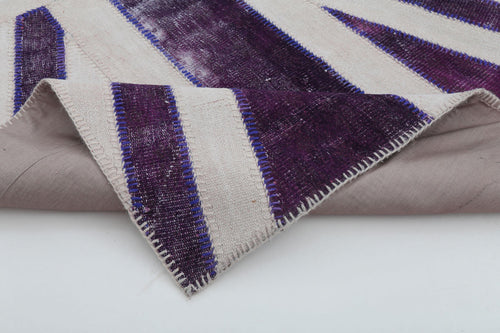 Flag Patchwork Purple Figured Cotton Wool Handmade Area Rug 5'0'' x 9'11''