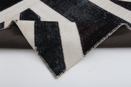 Flag Patchwork Black Figured Cotton Wool Handmade Area Rug 6'8'' x 10'0''