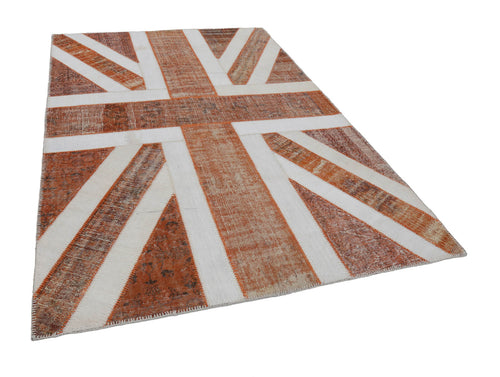 Flag Patchwork Orange Figured Cotton Wool Handmade Area Rug 6'8'' x 9'11''