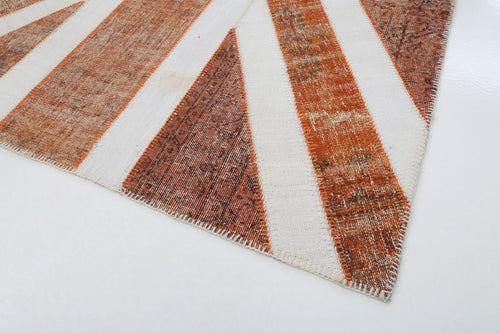 Flag Patchwork Orange Figured Cotton Wool Handmade Area Rug 6'8'' x 9'11''