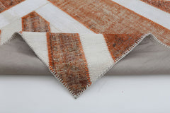 Flag Patchwork Orange Figured Cotton Wool Handmade Area Rug 6'8'' x 9'11''