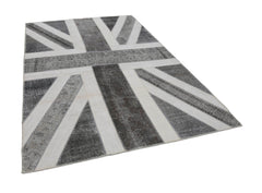 Flag Patchwork Grey Figured Cotton Wool Handmade Area Rug 6'7'' x 9'10''