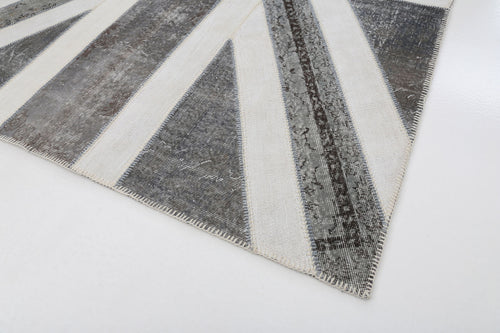 Flag Patchwork Grey Figured Cotton Wool Handmade Area Rug 6'7'' x 9'10''