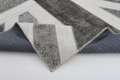 Flag Patchwork Grey Figured Cotton Wool Handmade Area Rug 6'7'' x 9'10''