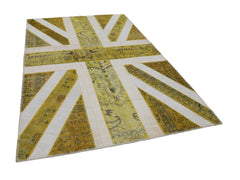 Flag Patchwork Yellow Figured Cotton Wool Handmade Area Rug 6'7'' x 10'0''