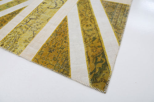 Flag Patchwork Yellow Figured Cotton Wool Handmade Area Rug 6'7'' x 10'0''