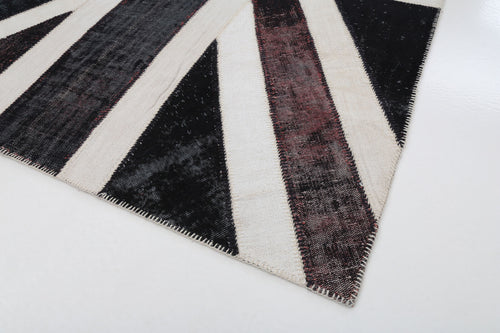 Flag Patchwork Black Figured Cotton Wool Handmade Area Rug 6'8'' x 9'10''