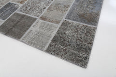 Flag Patchwork Grey Figured Cotton Wool Handmade Area Rug 6'7'' x 9'11''