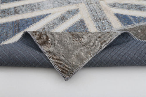 Flag Patchwork Grey Figured Cotton Wool Handmade Area Rug 6'7'' x 9'11''