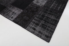 Handmade Area Rug – Black Figured Cotton Wool 6x10 Turkish Patchwork Carpet
