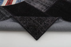 Handmade Area Rug – Black Figured Cotton Wool 6x10 Turkish Patchwork Carpet